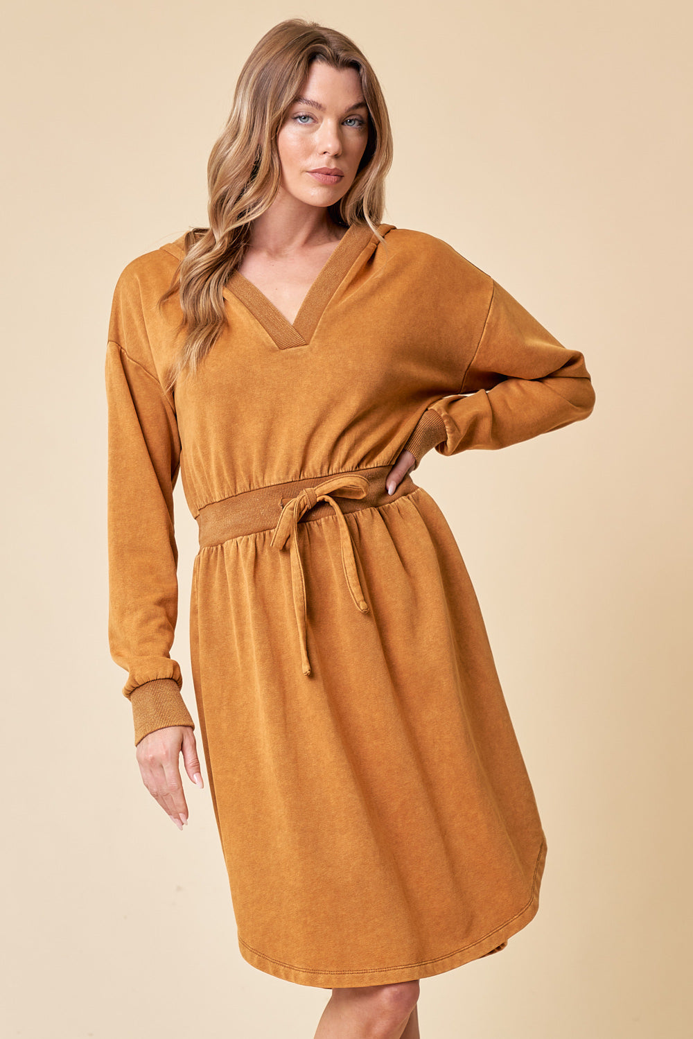 Hooded Washed Knit Dress