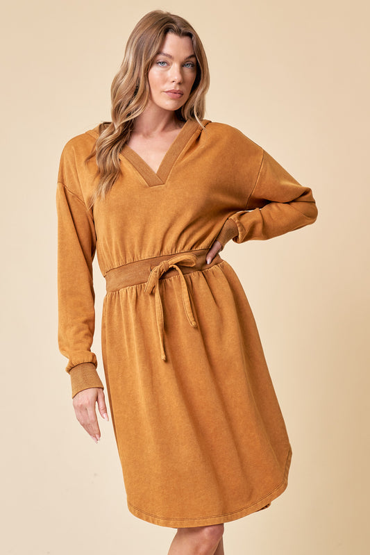 Hooded Washed Knit Dress