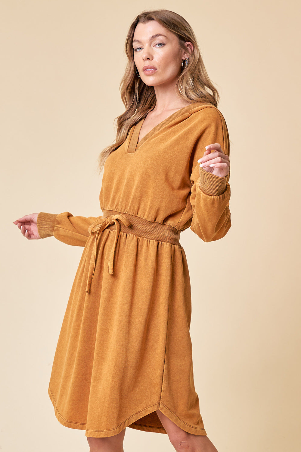 Hooded Washed Knit Dress