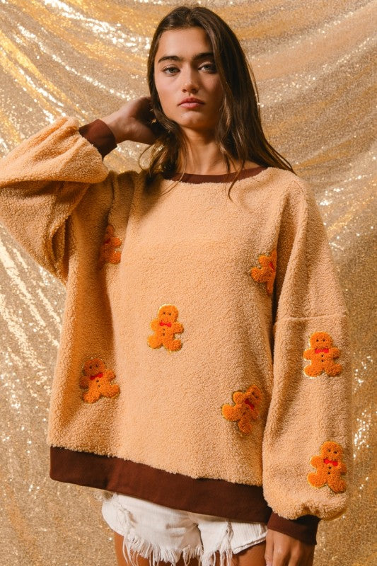 Gingerbread Patched Sweatshirt Top