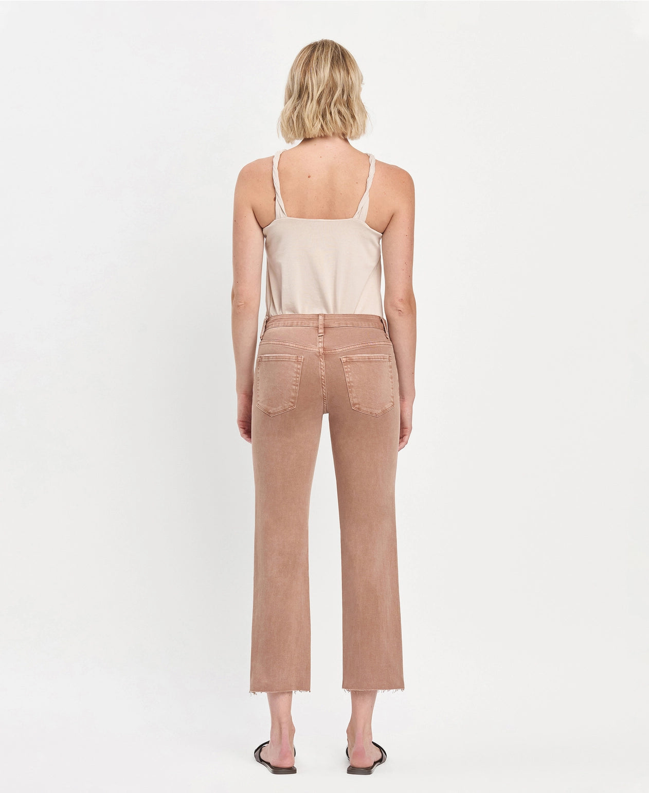 Mid Rise Crop Raw Hem Straight Jeans