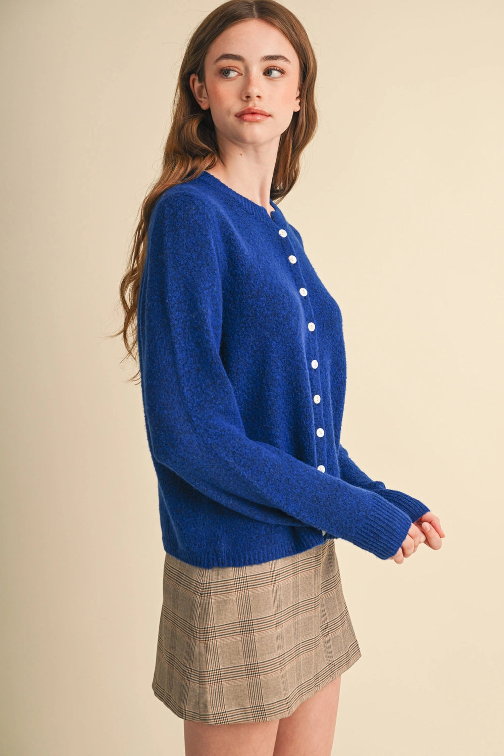 Marled Knit Sweater Cardigan - Cobalt