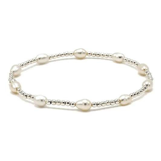 Petite Patterned Rice Pearl Bracelet with Sterling Silver Beads