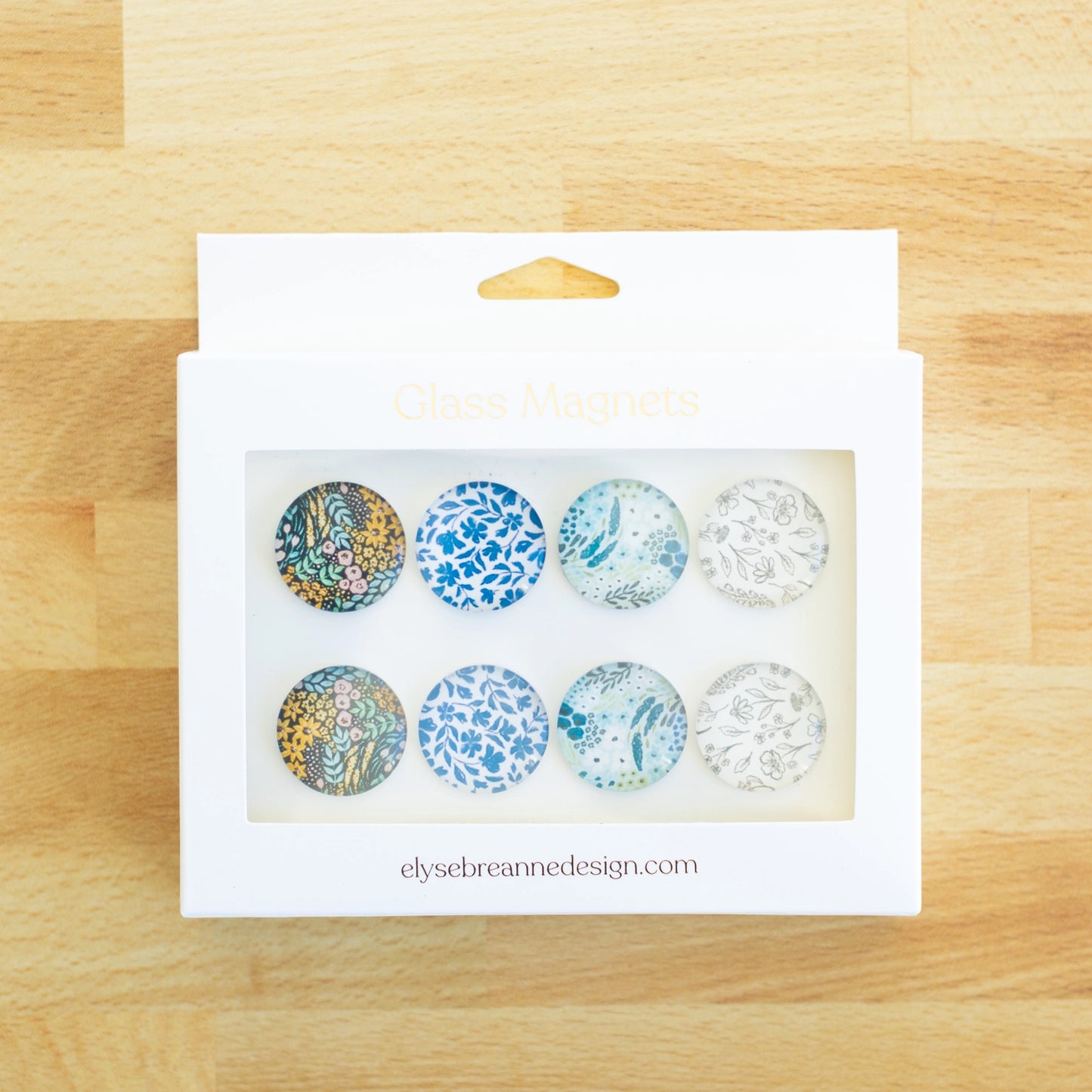 Glass Magnets, Box Set of 8 Floral Magnets