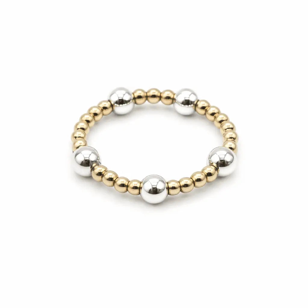 Malibu Mix Sterling Silver & Gold Filled Beaded Waterproof Stretch Ring