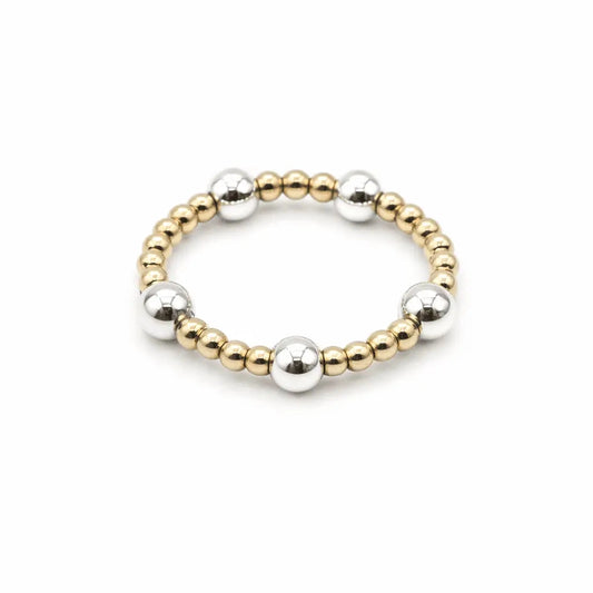 Malibu Mix Sterling Silver & Gold Filled Beaded Waterproof Stretch Ring