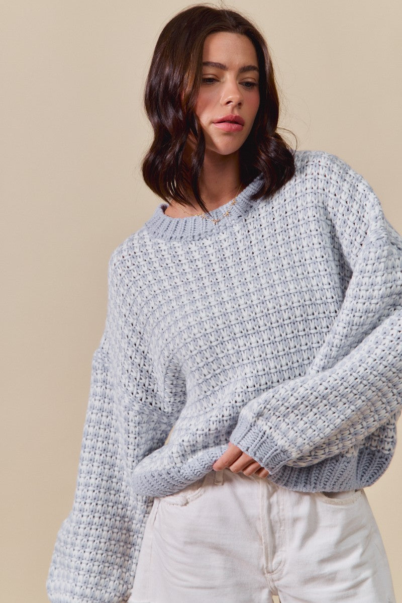 Textured Two Tone Sweater Pull Over Top