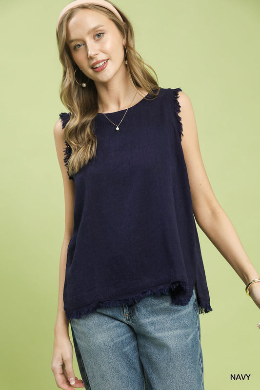 Frayed Tank - Navy