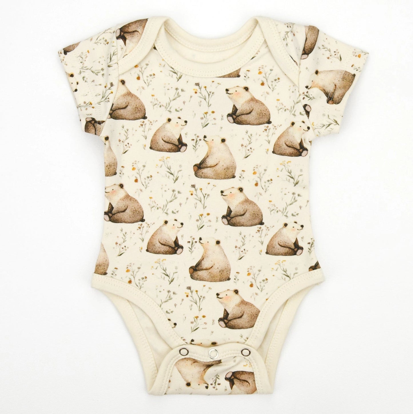 Organic Cotton Short Sleeve Baby Bodysuit - Bear