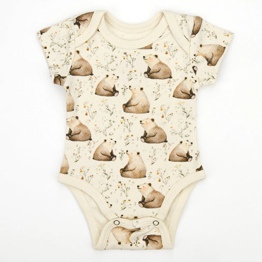 Organic Cotton Short Sleeve Baby Bodysuit - Bear