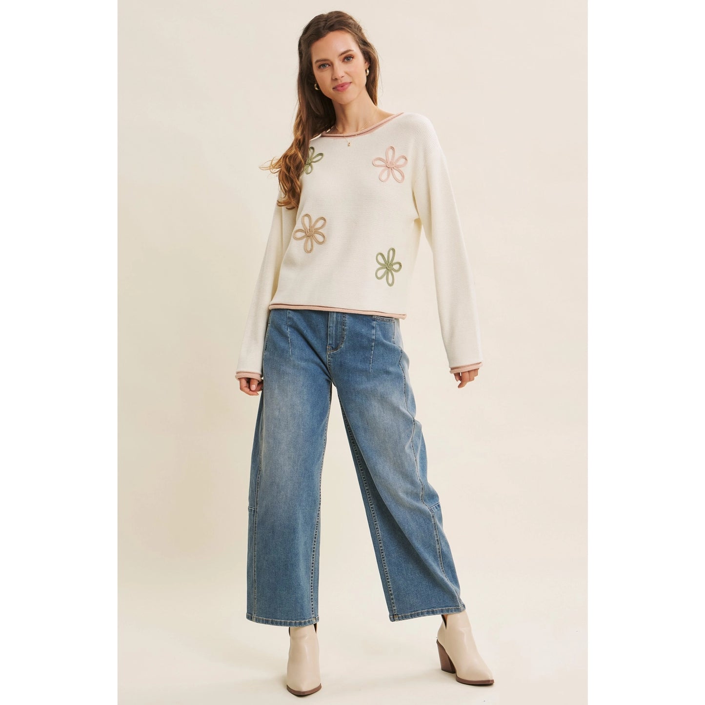 Floral Applique Soft Sweater