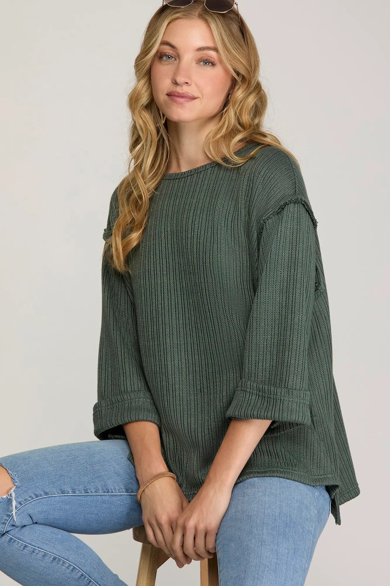 3/4 Sleeve Knit Top - Slate