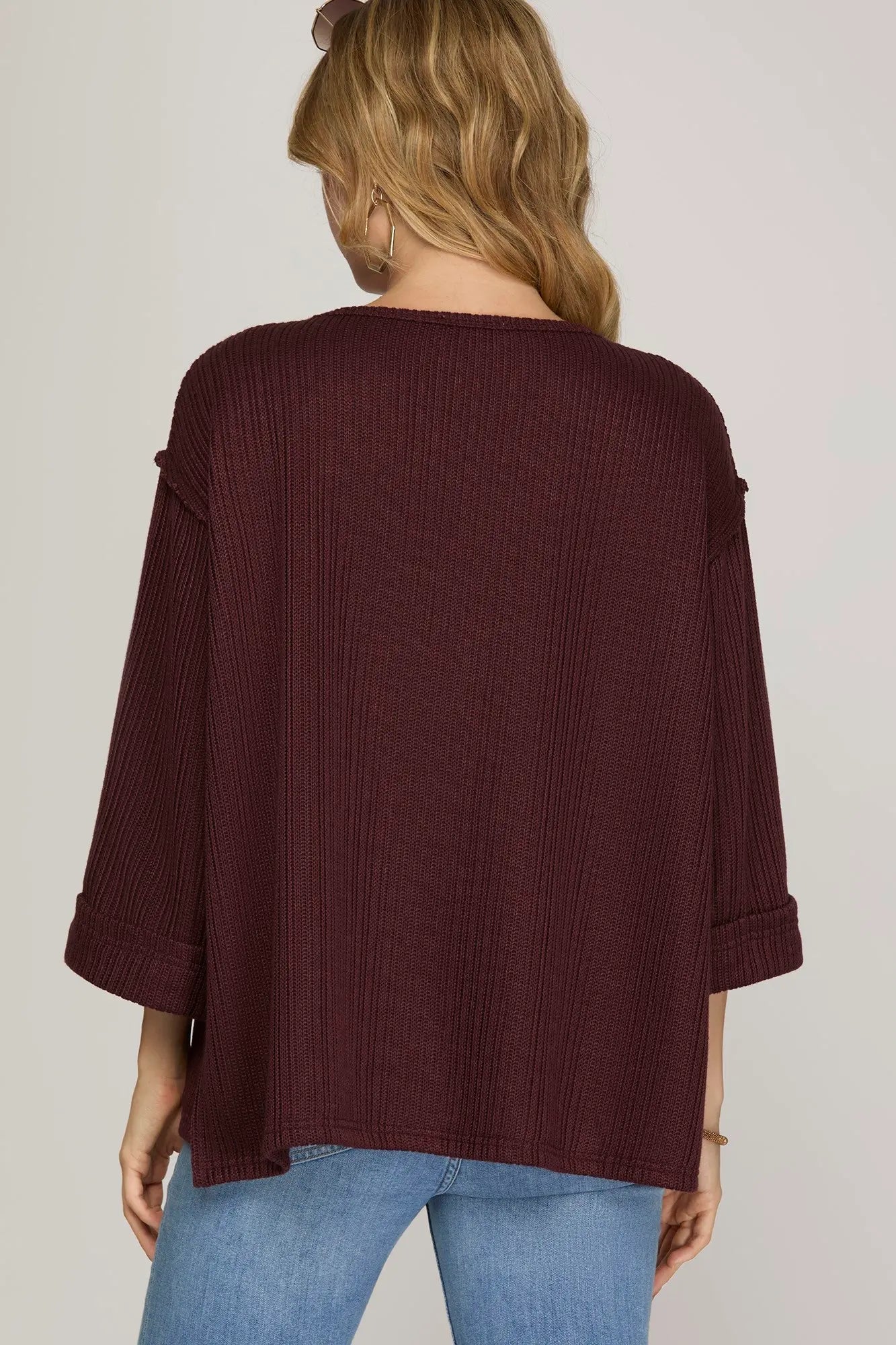 3/4 Sleeve Knit Top - Plum