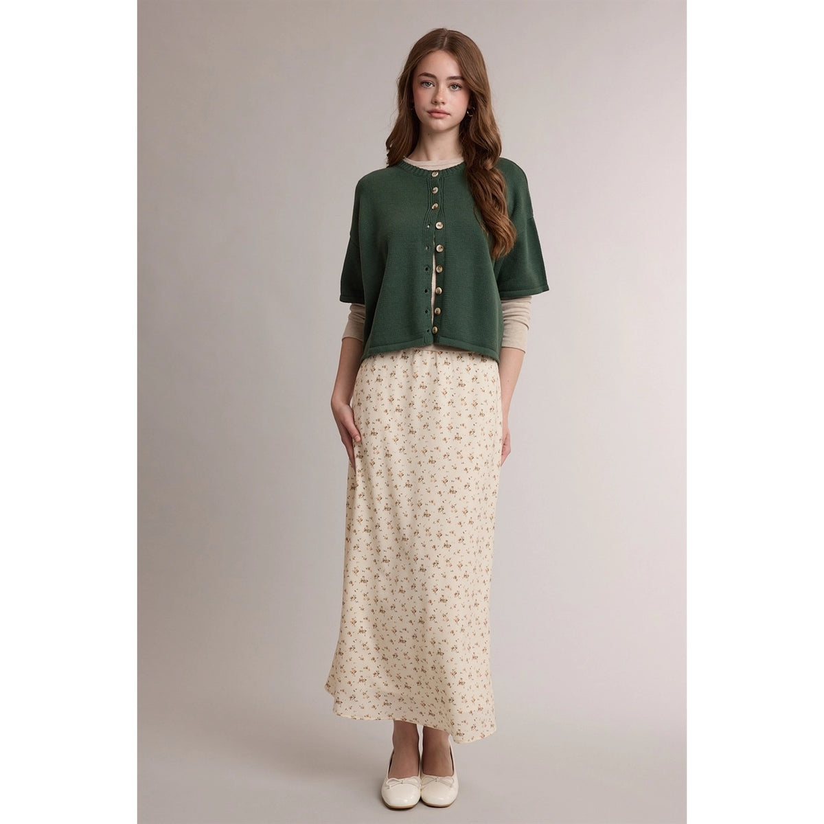 Short Sleeve Button Front Knit Cardigan - Green