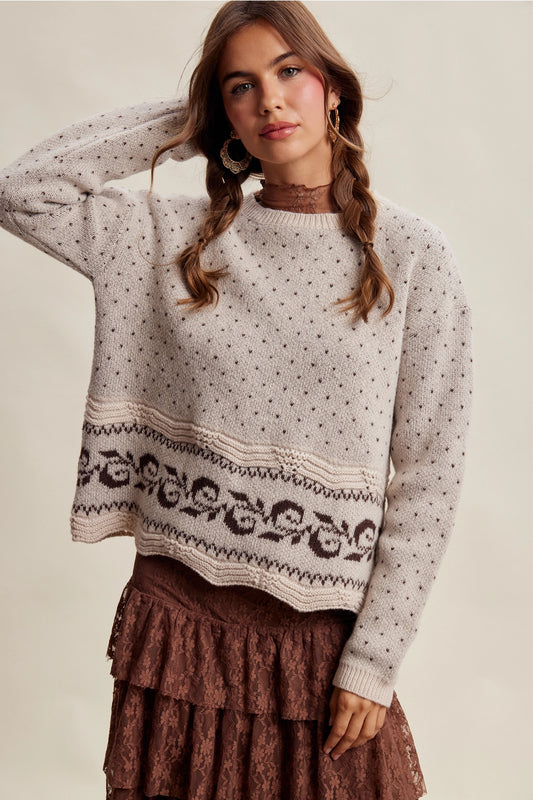 Swiss Dot Border Knit Sweater