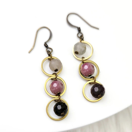 Multicolored Triple Watermelon Tourmaline Circle Earrings