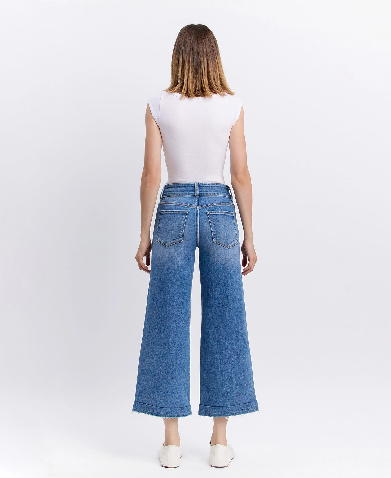 High Rise Two Buttons Trouser Hem Wide Jeans