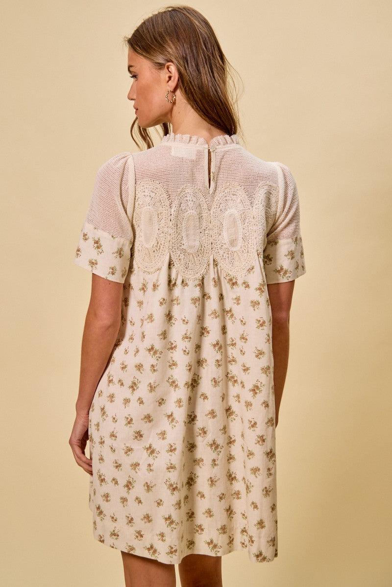 Floral Print Lace Trim Dress