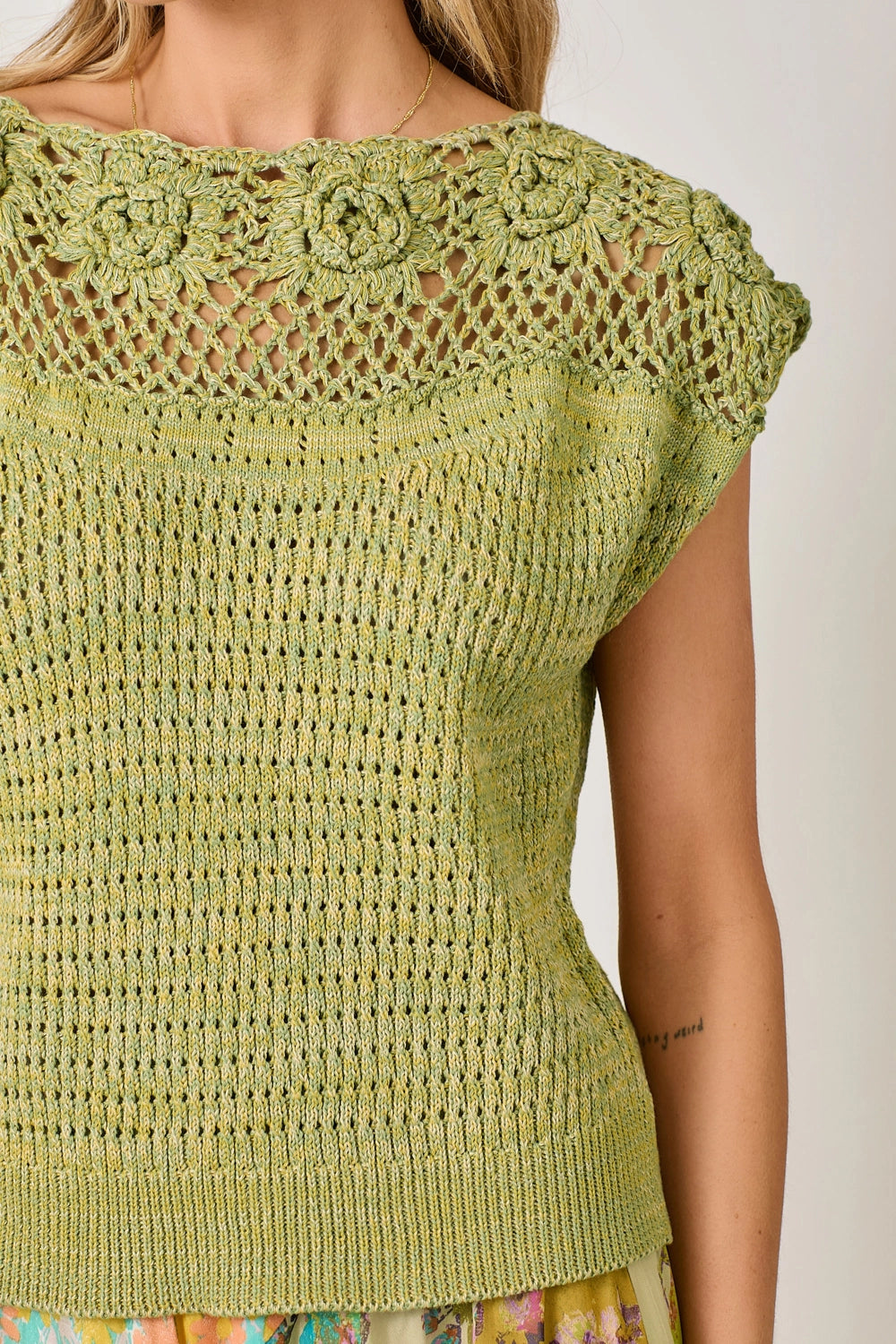 Floral Yoke Crochet Top