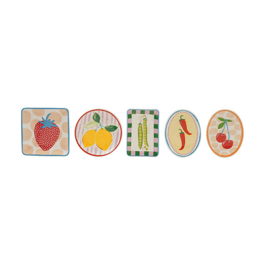 Stoneware Dish w/ Fruit/Vegetable Image & Colored Edge