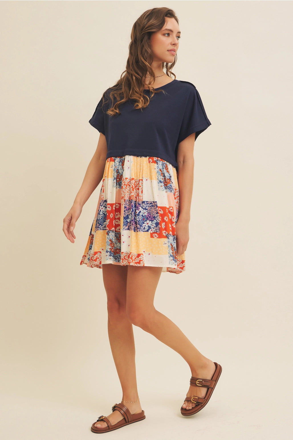 Floral Patchwork Contrast Sweatshirt Dress
