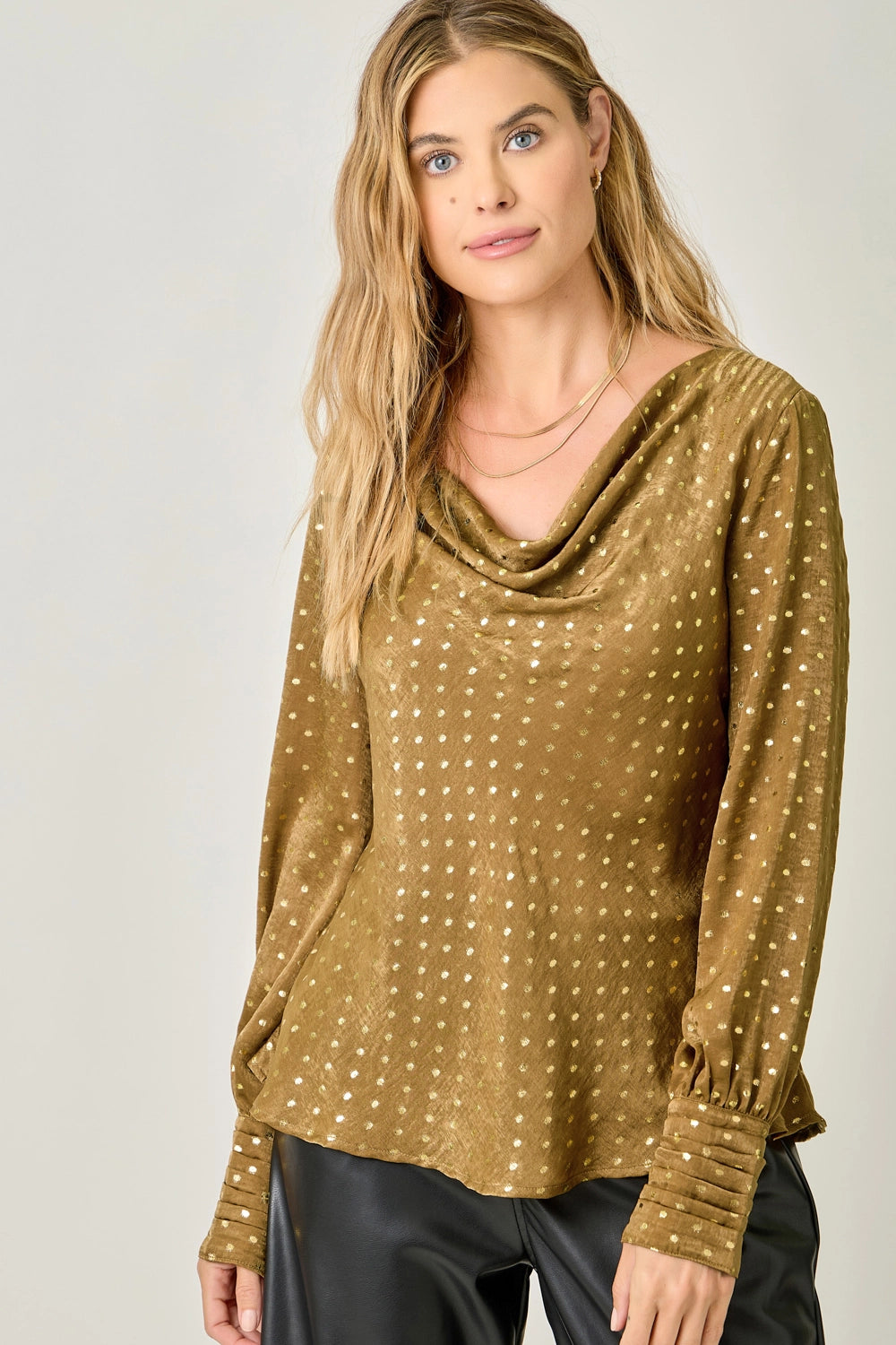 Cowl Neck Embellished Blouse - Cappuccino
