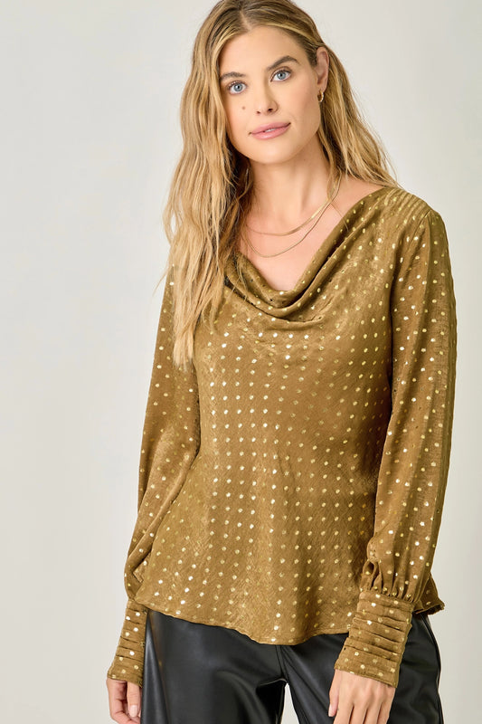 Cowl Neck Embellished Blouse - Cappuccino