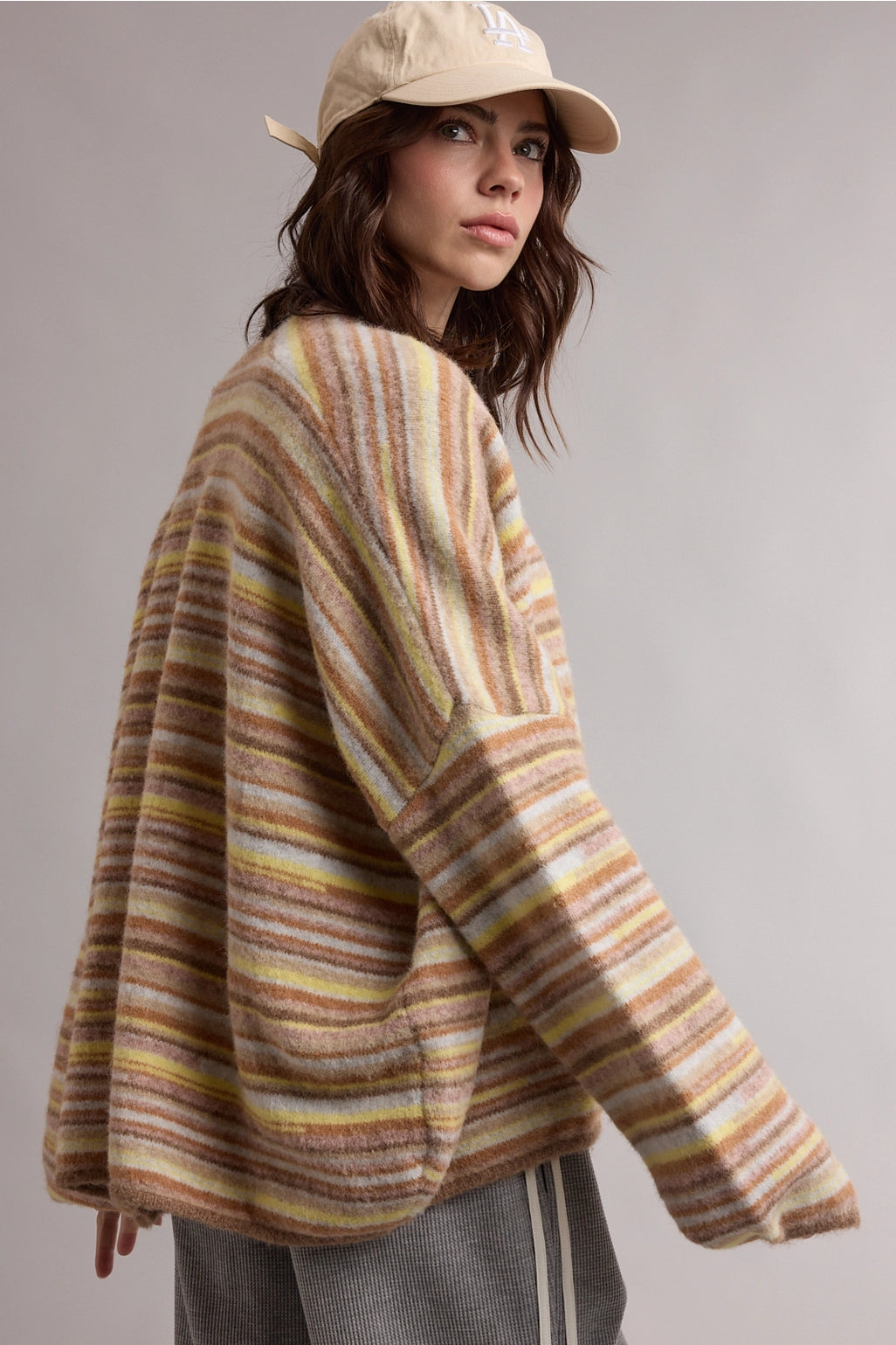 Striped Open Front Cardigan
