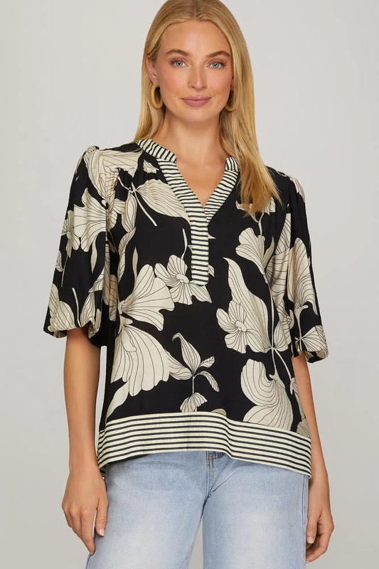 Printed Woven Top (S-2X)