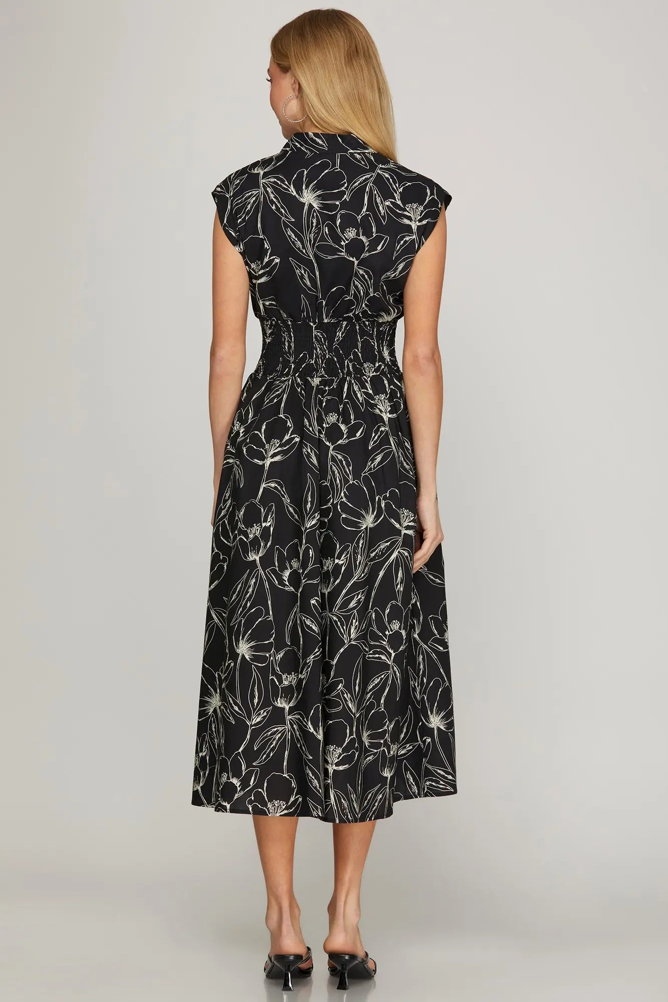 Printed Dress with Pockets - Black