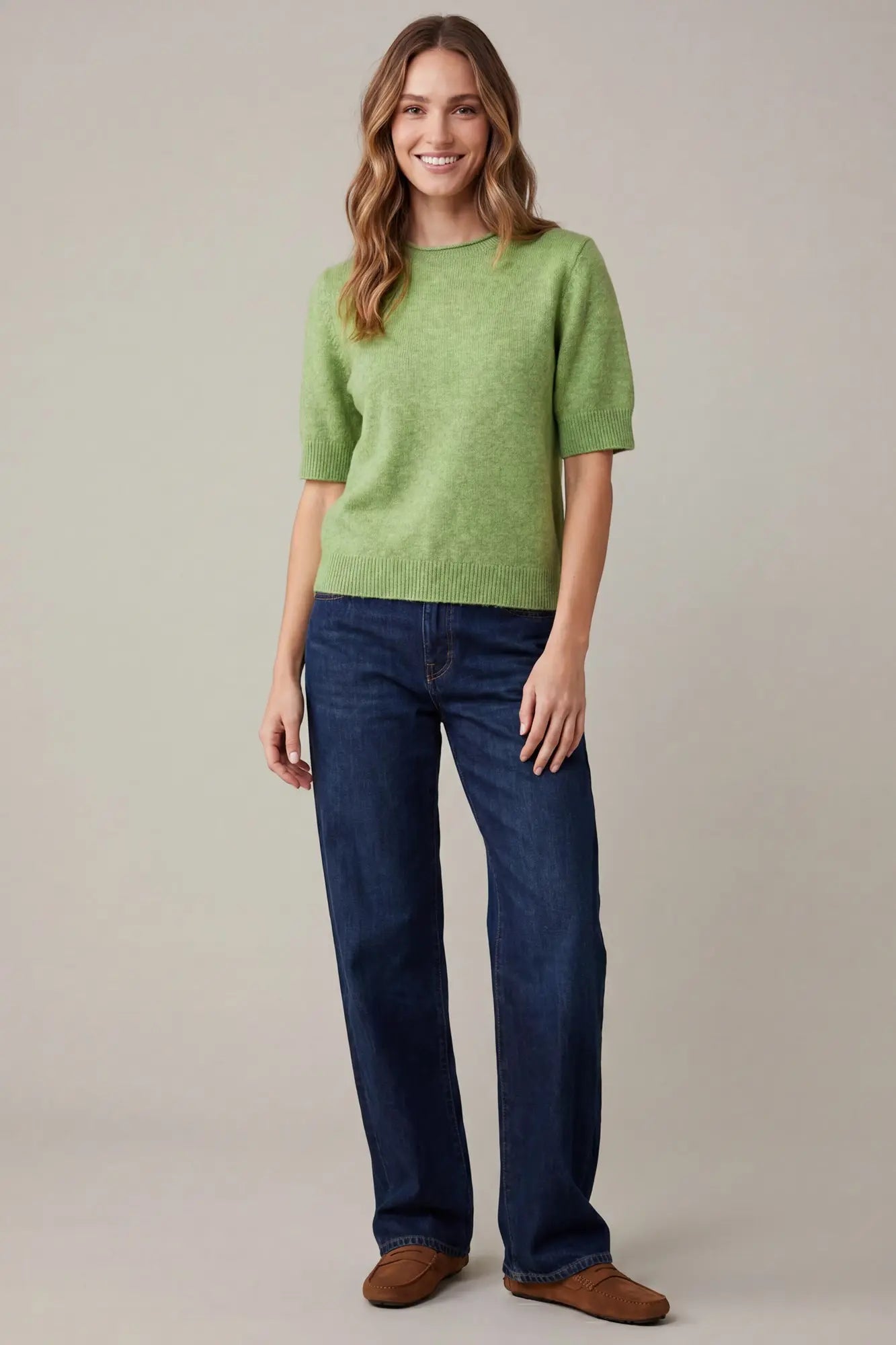 Short Sleeve Sweater Top - Green