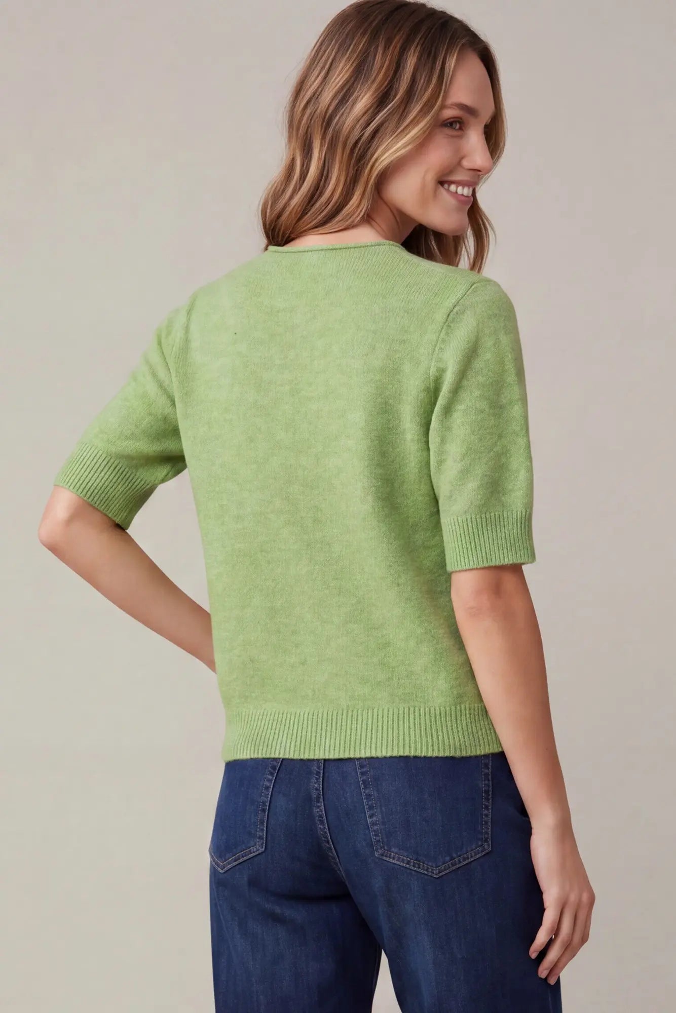 Short Sleeve Sweater Top - Green