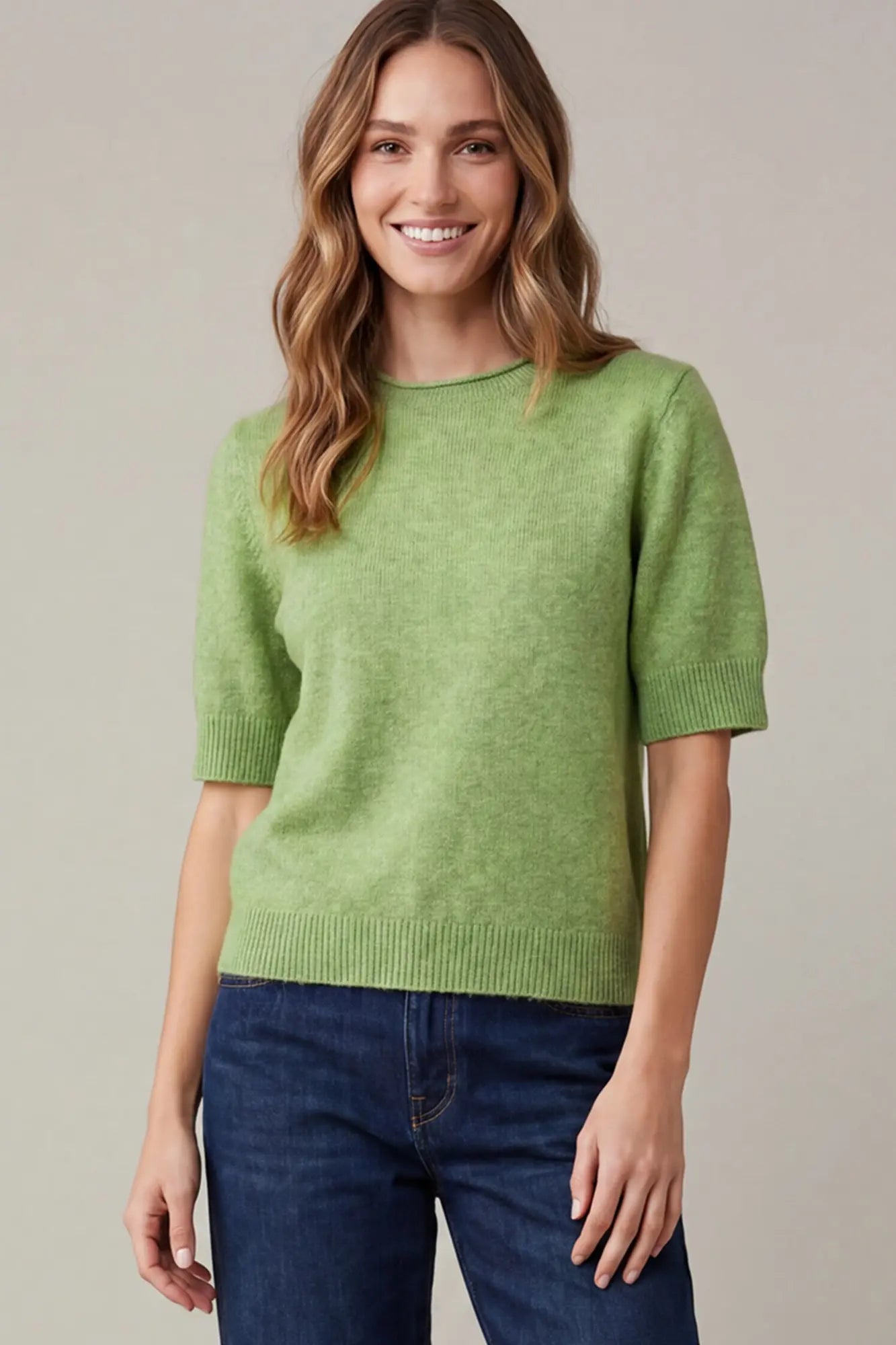 Short Sleeve Sweater Top - Green