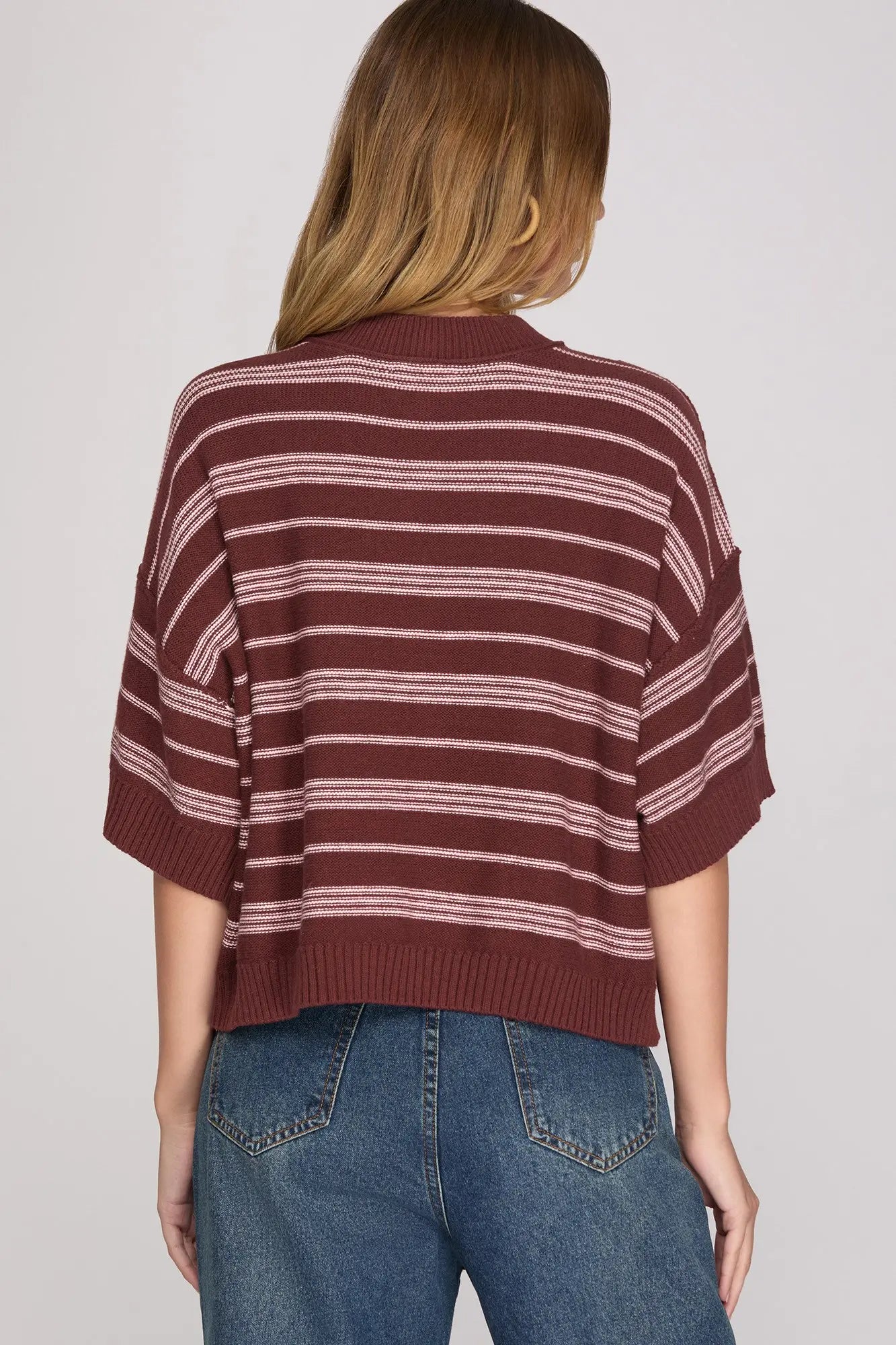 Striped Knit Top - Wine