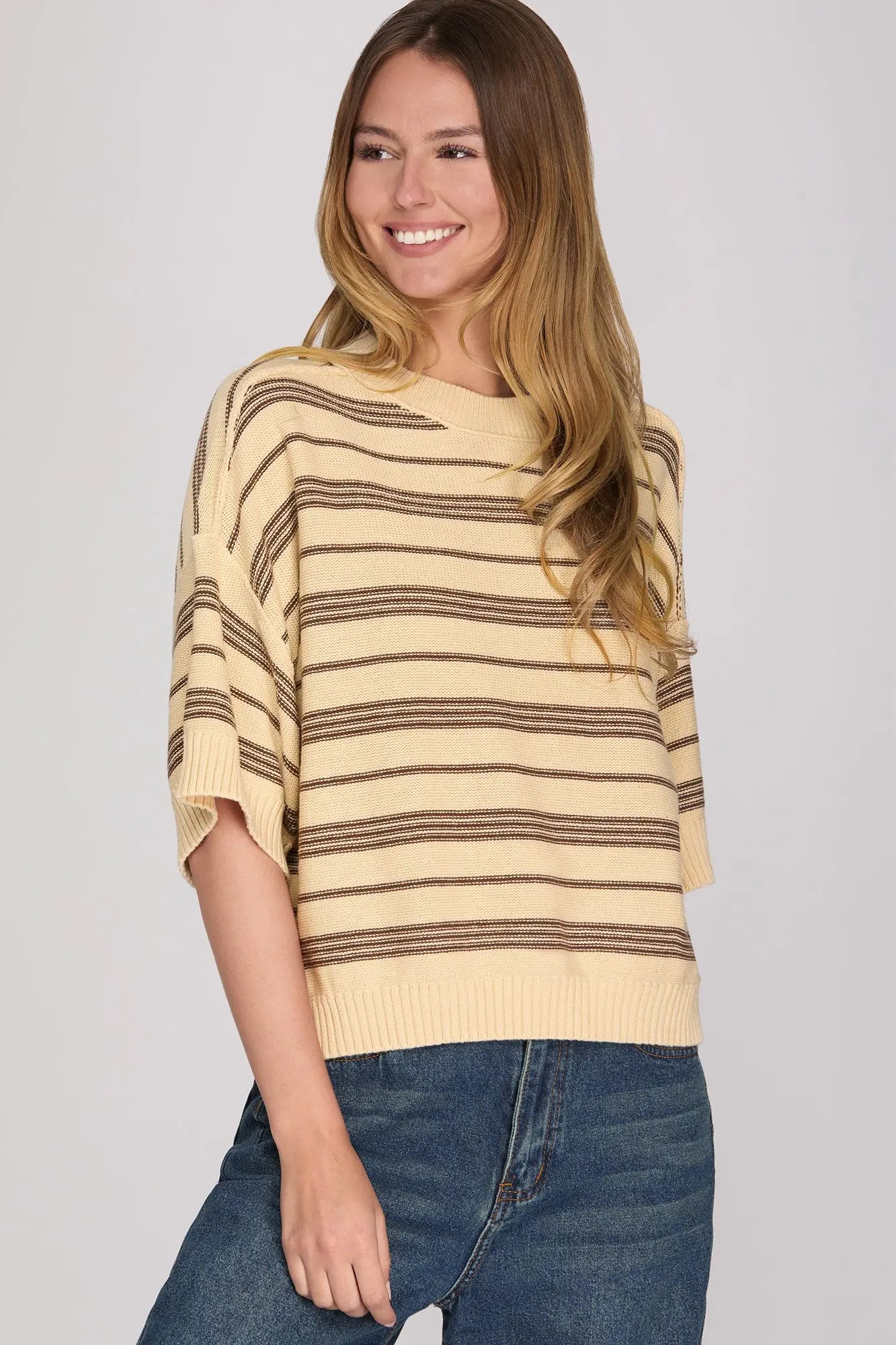 Striped Knit Top - Light Taupe