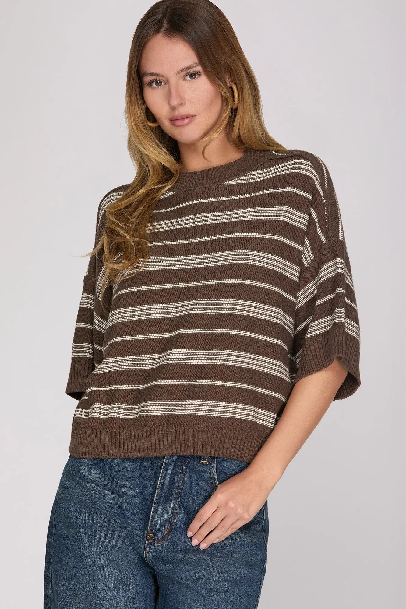 Striped Knit Top - Brown