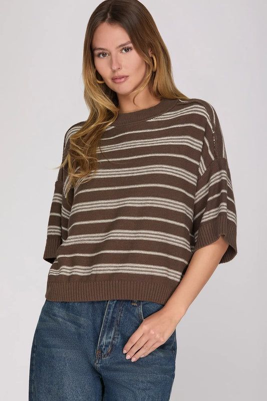 Striped Knit Top - Brown