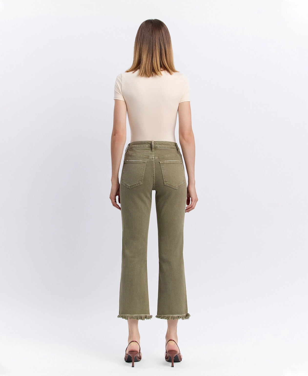 High Rise Raw Hem Relaxed Straight Jeans