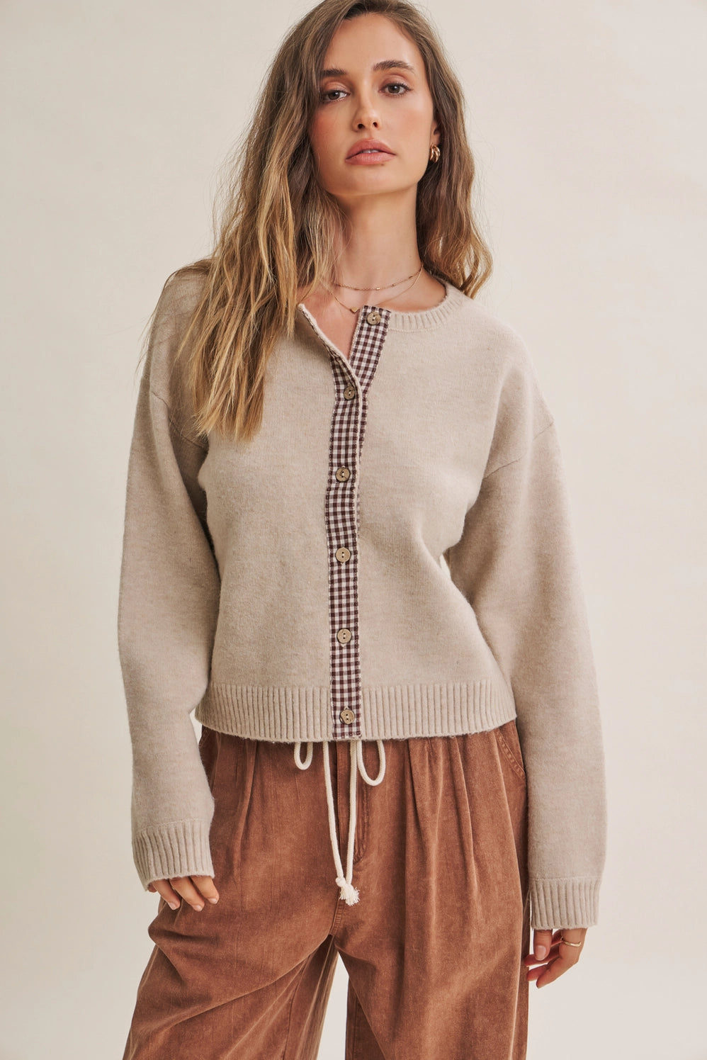 Cottage Garden Wool Blend Floral Placket Sweater Cardigan