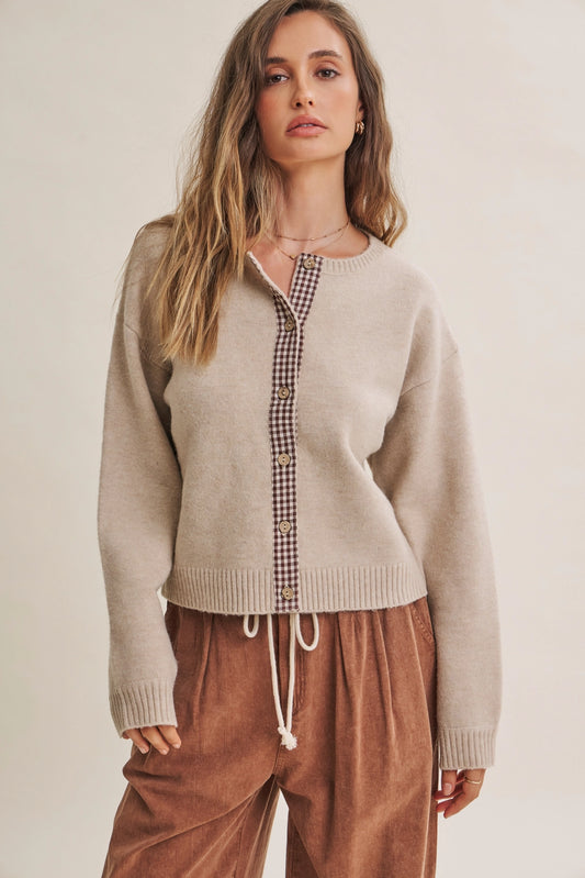 Cottage Garden Wool Blend Floral Placket Sweater Cardigan