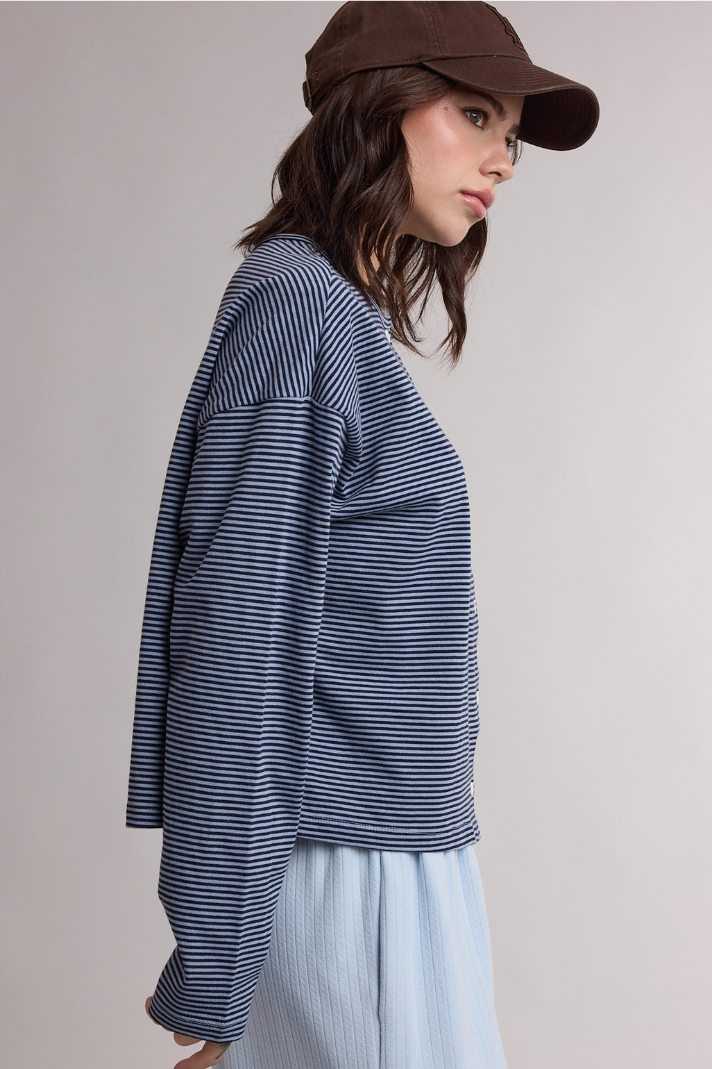 Stripe Button Front Knit Top