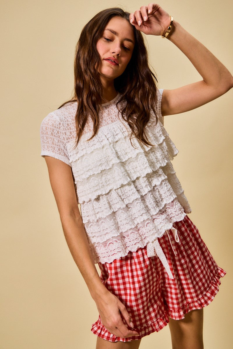 Ruffled Bottom Detail Shorts - Red