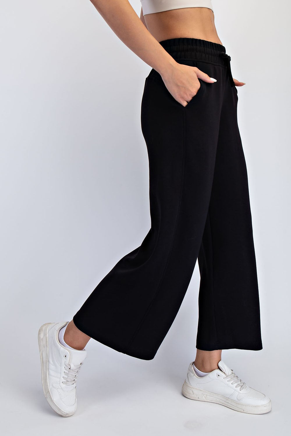 Modal Scuba Cropped Wide Pant - Black