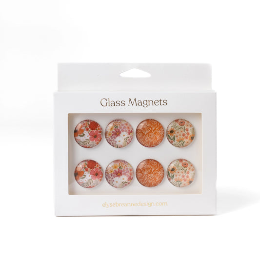 Glass Magnets, Box Set of 8 Floral Magnets