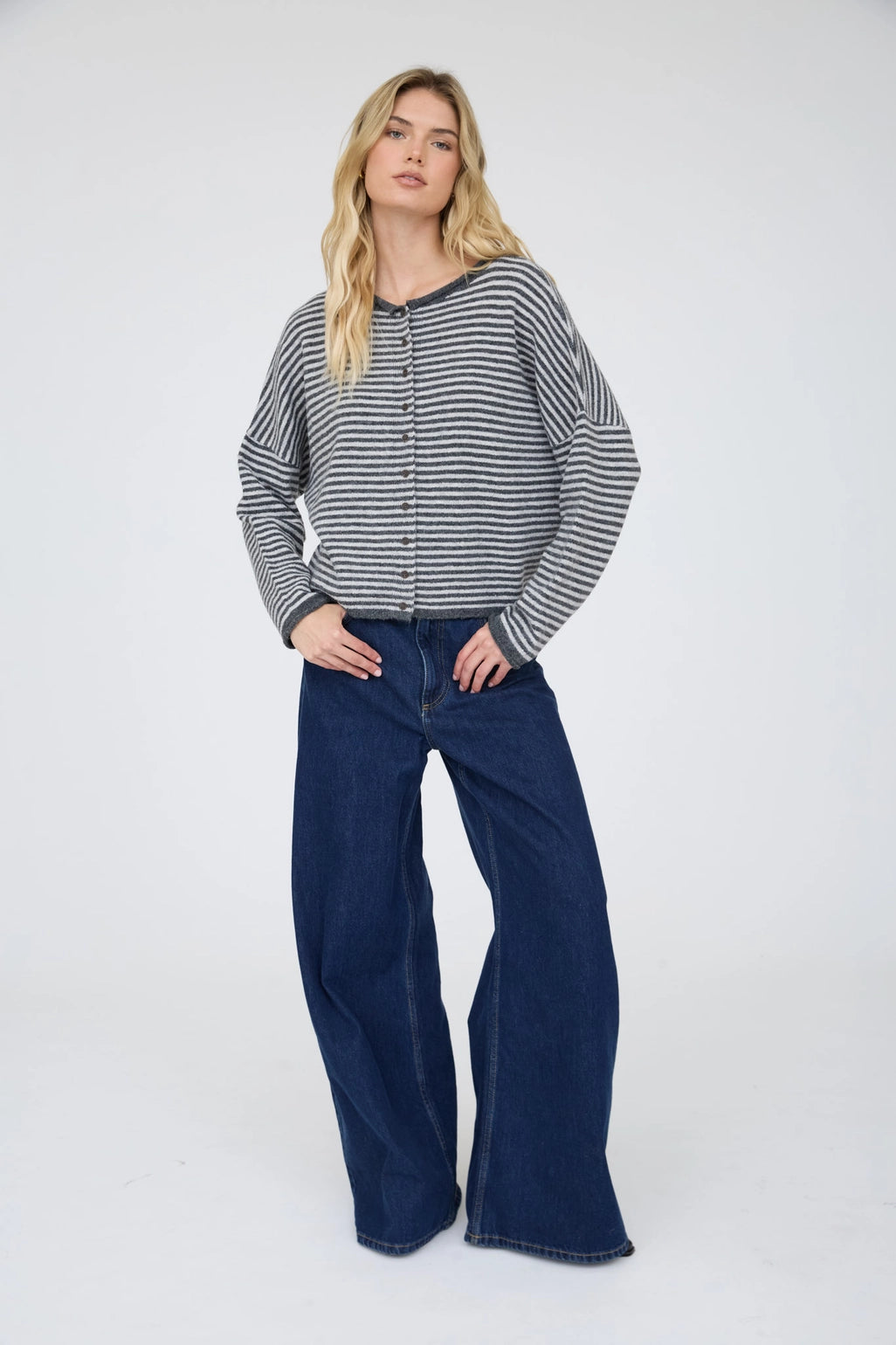 Stripe Knit Cardigan - Charcoal