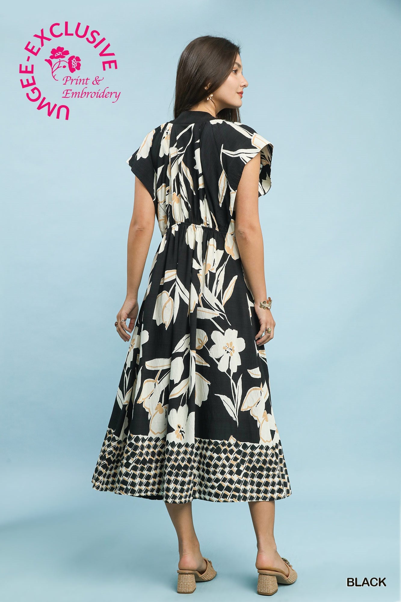 Botanical Bloom Button-Front Midi Dress