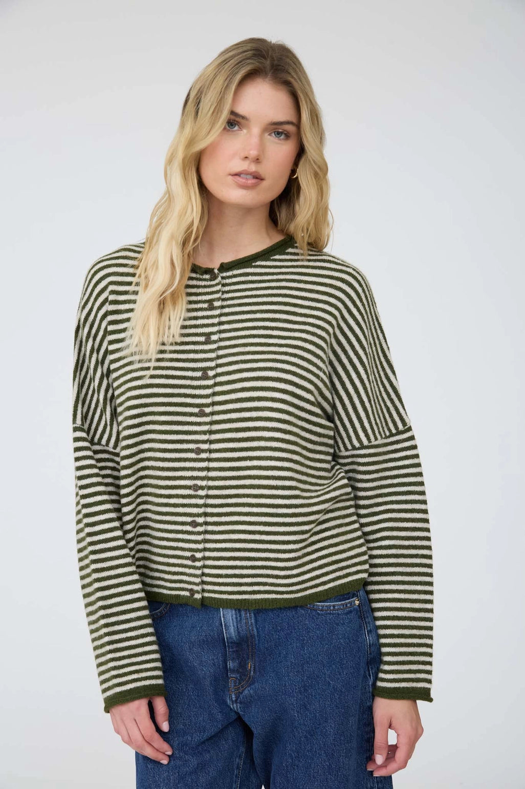 Stripe Knit Cardigan - Olive
