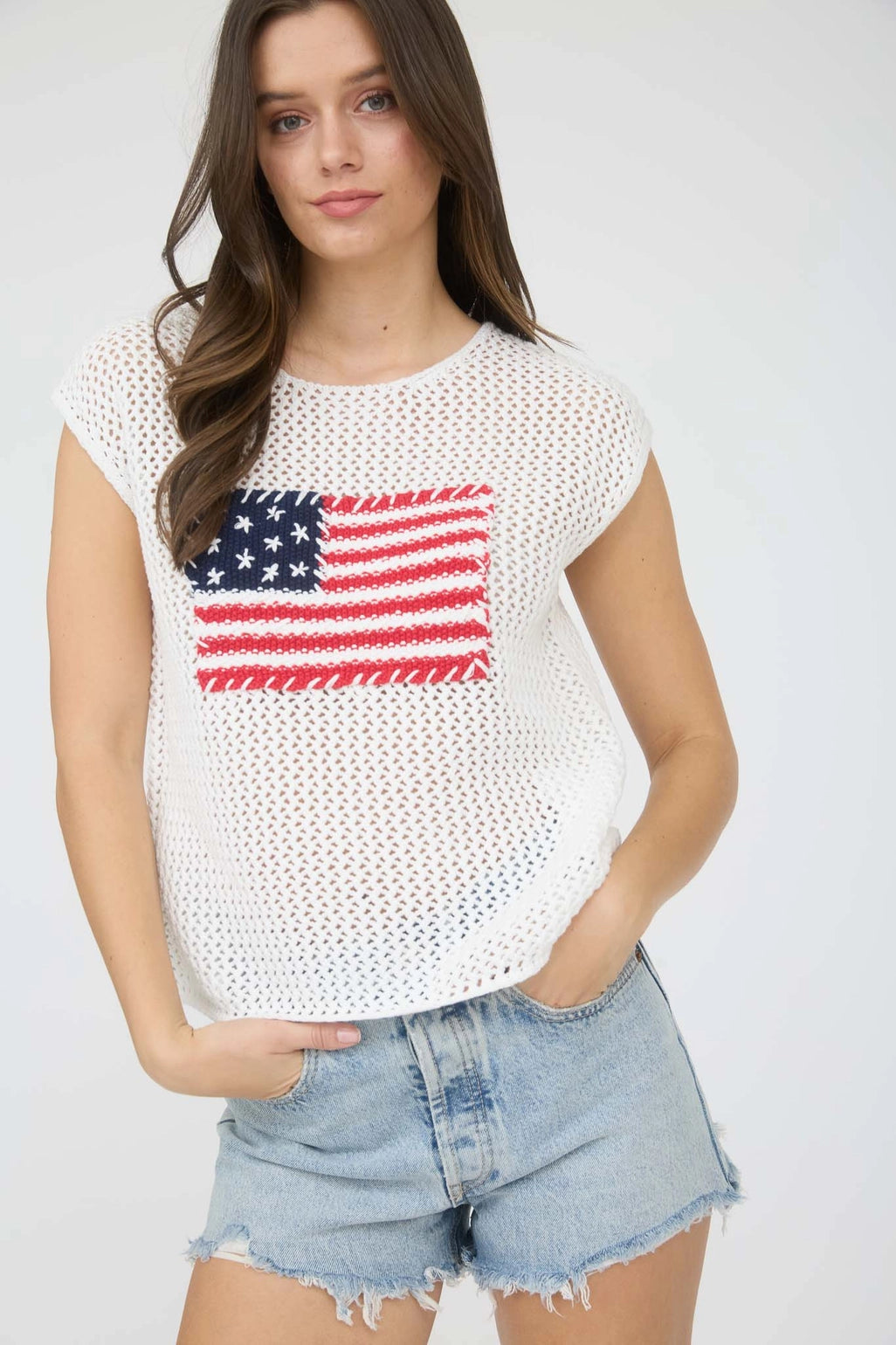 Flag Crochet Knit Sweater Top