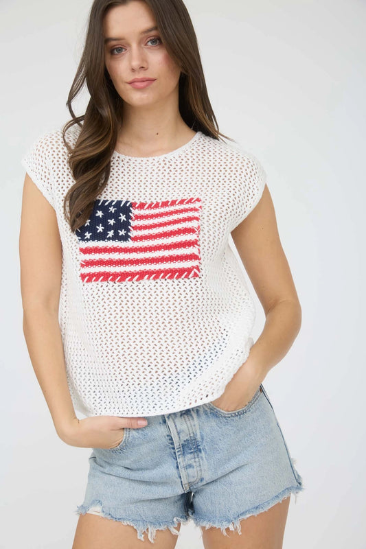 Flag Crochet Knit Sweater Top
