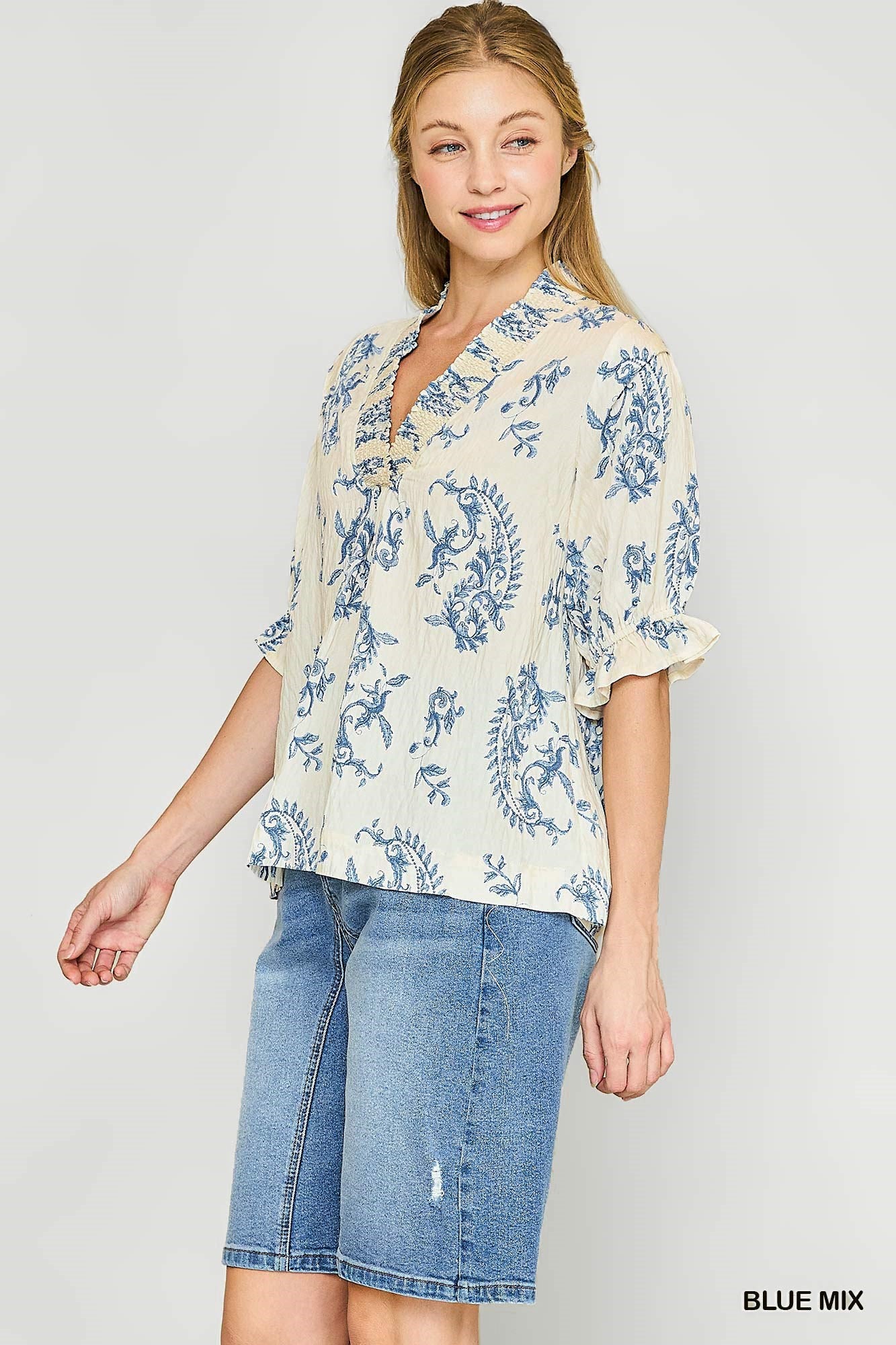 Willow Vine Ruffle Trim Blouse